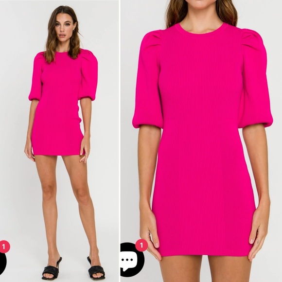 Endless Rose pink puff sleeve knit sweater mini dress M - Picture 12 of 12